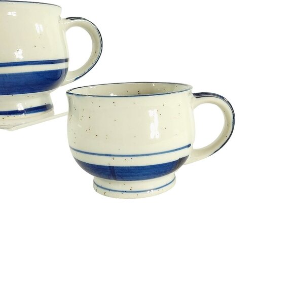 Ceramic Mugs Coffee & Tea Cups for Kitchen Decor Blue & White Speckled 2 pc Set - Picture 4 of 10